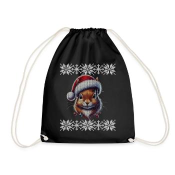 Weihnachtliches Eichhörnchen Mit Weihnachtsmütze - Turnbeutel - Schwarz - Vorne