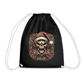 Skull Christmas Skull Spooky Holidays - Drawstring Bag - black - Front