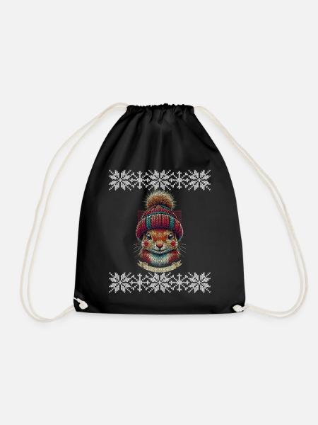 Winterliches Eichhörnchen Mit Mütze - Turnbeutel - Schwarz