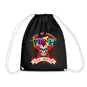Forever Punk Till Death Mohawk Skull Grunge Art - Drawstring Bag - black - Front