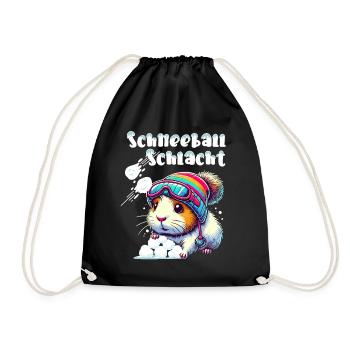 Meerschweinchen Schneeballschlacht Winter Ski Fun - Turnbeutel - Schwarz - Vorne