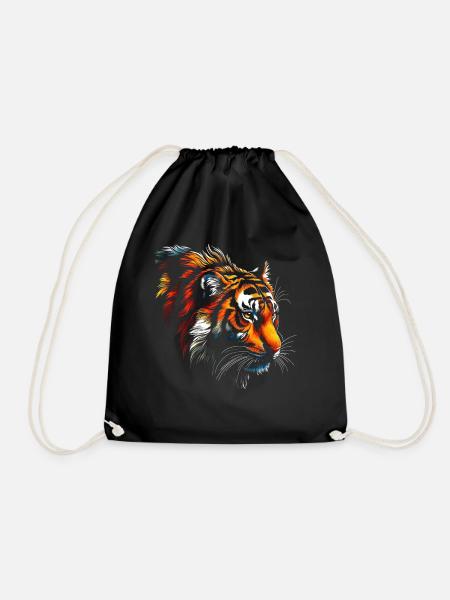 Lustiges Tiger Kunst Tier Natur Wildtier Tiere Zoo - Turnbeutel - Schwarz