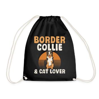Border Collie & Cat Lover - Border Collie - Drawstring Bag - black - Front
