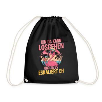 Party Flamingo Sommer Spruch Bin da kannlosgehen - Turnbeutel - Schwarz - Vorne