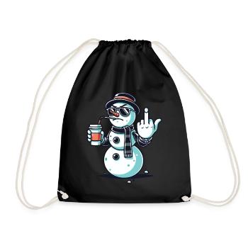 Cool snowman with coffee and attitude - Drawstring Bag - black - Front