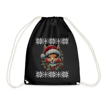 Weihnachtliches Eichhörnchen Mit Mütze - Turnbeutel - Schwarz - Vorne