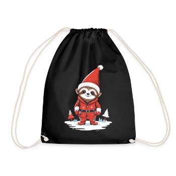 Lazy Santa Claus Sloth Illustration - Drawstring Bag - black - Front