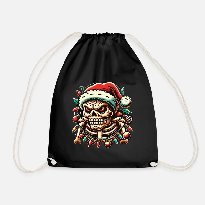 Weihnachtlicher Totenkopf Mit Lichterkette - Turnbeutel - Schwarz