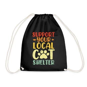 Support Your Local Cat Shelter Retro Kitty Foster - Drawstring Bag - black - Front