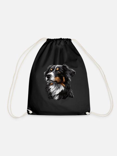 Zeichnung Realistischer Australian Shepherd - Turnbeutel - Schwarz