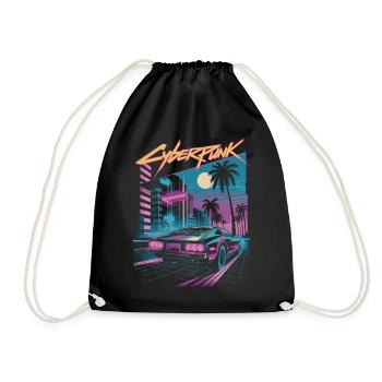 Cyberpunk Retro City Streets - Drawstring Bag - black - Front
