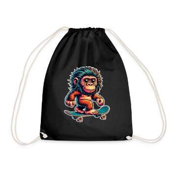 Neanderthal Skateboard Skater - Drawstring Bag - black - Front