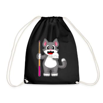 Cat Billiard Cue - Drawstring Bag - black - Front