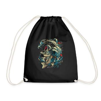 Fishing cartoon style - Drawstring Bag - black - Front