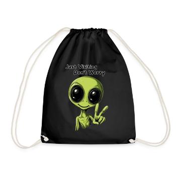 Just Visiting Don't Worry - Funny Alien Design - Drawstring Bag - black - Front