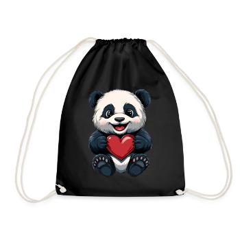 Niedlicher Panda mit Herz - Liebesdesign - Turnbeutel - Schwarz - Vorne