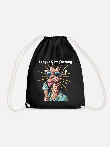 Tongue Game Strong - Funny Giraffe with - Drawstring Bag - black