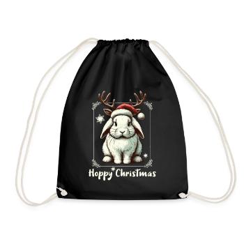 Hoppy Christmas Lustiges Rentier Kaninchen - Turnbeutel - Schwarz - Vorne