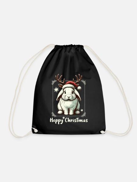 Hoppy Christmas Lustiges Rentier Kaninchen - Turnbeutel - Schwarz