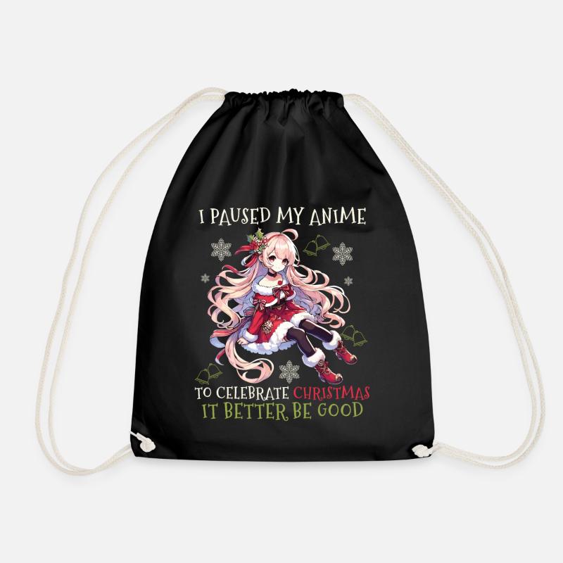 I'm pausing my anime for Christmas - Drawstring Bag - black
