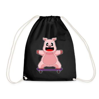 Pig Skater Skateboard - Drawstring Bag - black - Front