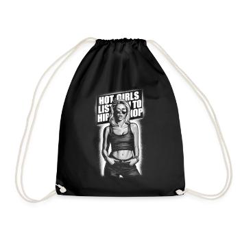 Hot girls listen to hip hop - Drawstring Bag - black - Front