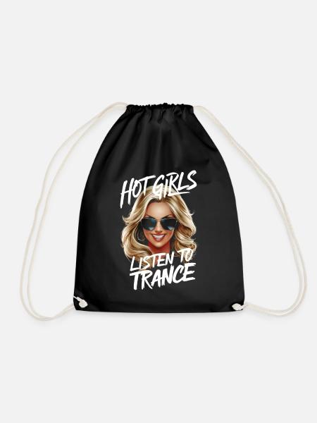 hot girls listen to trance - Drawstring Bag - black