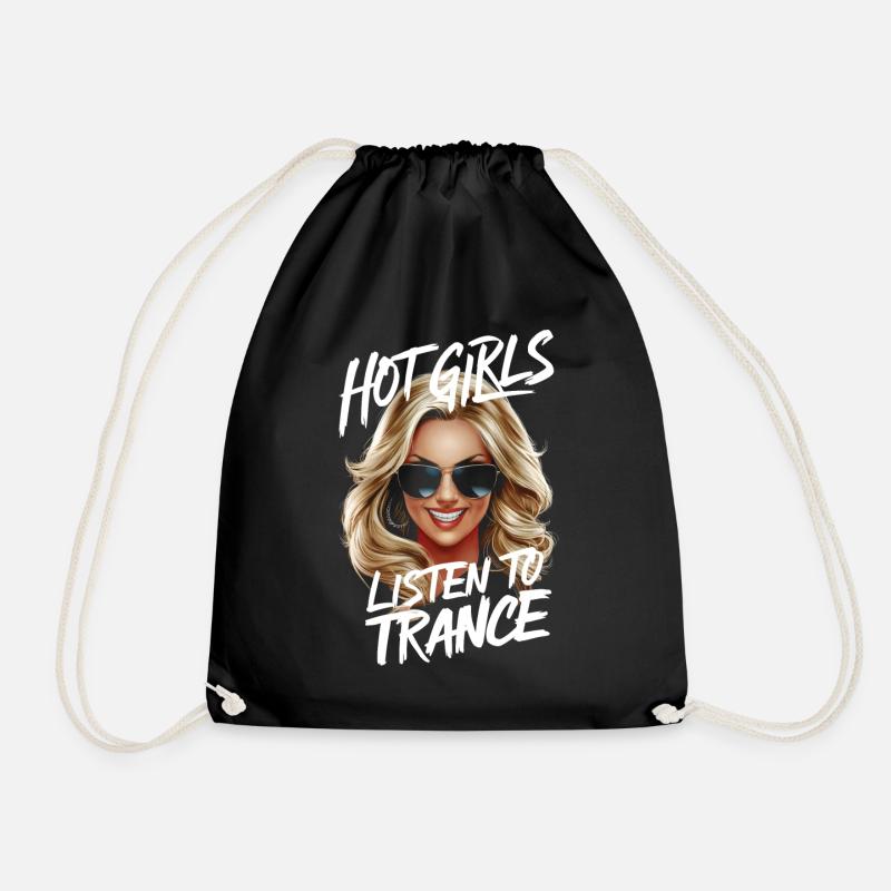 hot girls listen to trance - Drawstring Bag - black