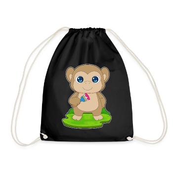 Monkey Painter Brush Painting - Drawstring Bag - black - Front