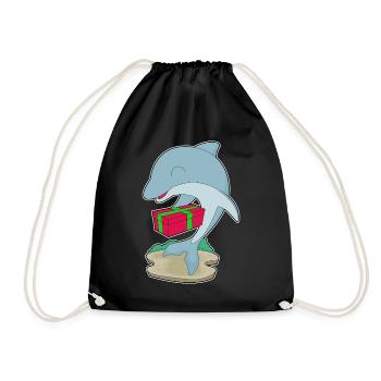 Dolphin Christmas Package - Drawstring Bag - black - Front