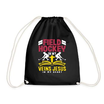 Field Hockey Players In My Veins Jesus In My Heart - Drawstring Bag - black - Front