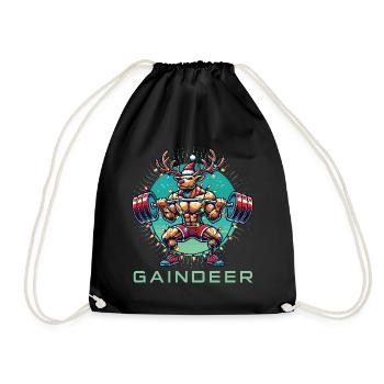Strong Gaindeer Fitness Reindeer Gym Humor - Drawstring Bag - black - Front