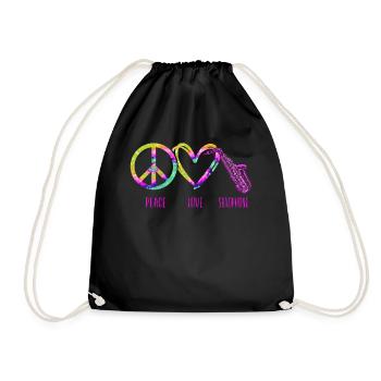 Saxophone Tie Dye Peace Love - Turnbeutel - Schwarz - Vorne