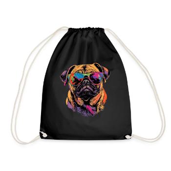 Pug Beige Dogs Love Carlin Little Cute Pug - Drawstring Bag - black - Front