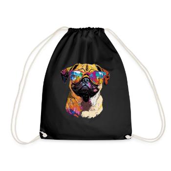 Pug Beige Dogs Love Carlin Little Cute Pug - Drawstring Bag - black - Front