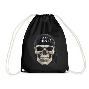 skull i am a pirate bandana - Drawstring Bag - black - Front