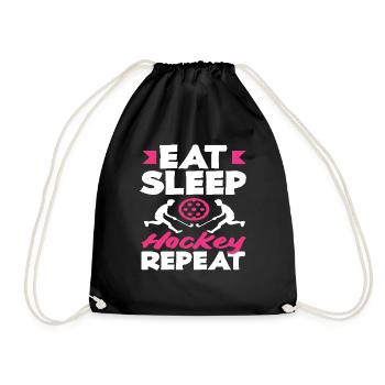 Feldhockeyspieler Eat Sleep Hockey Repeat - Turnbeutel - Schwarz - Vorne