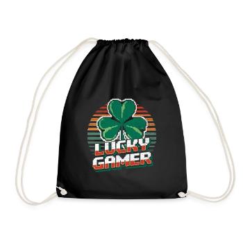 Lucky Gamer Retro Pixel Clover T-Shirt Design - Drawstring Bag - black - Front