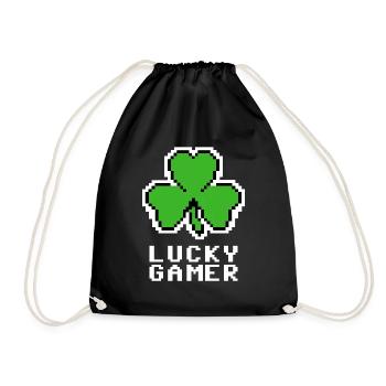 Lucky Gamer, Clover leaf, 8bit pixel art, arcade - Drawstring Bag - black - Front