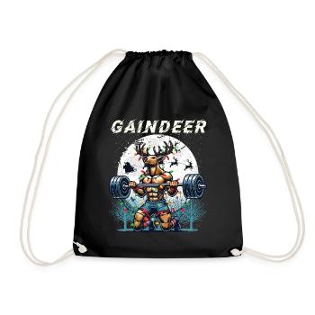 Gaindeer Funny Fitness Christmas Design - Drawstring Bag - black - Front