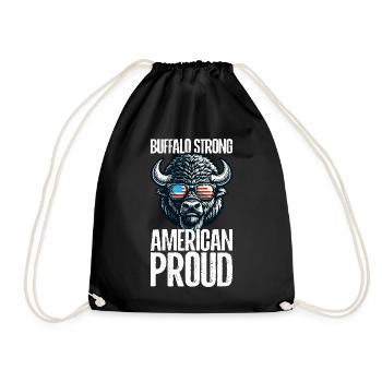 4th of July American Buffalo USA Flag Bison - Drawstring Bag - black - Front