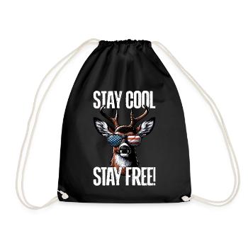4th of July Stag Patriotic Outfit USA Flag - Drawstring Bag - black - Front