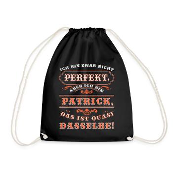 Funny PATRICK for Name Day with Name Name - Drawstring Bag - black - Front