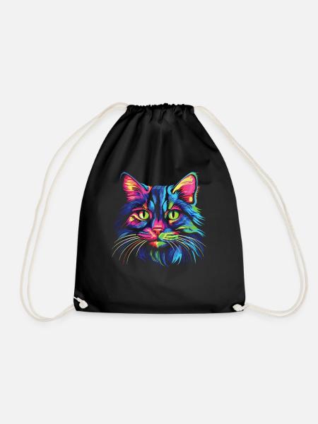 Katze Wasserfarben bunte Katzen - Turnbeutel - Schwarz