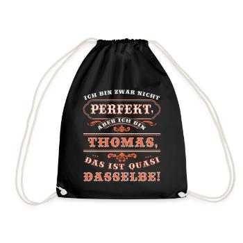 Funny THOMAS for Name Day with Name Name - Drawstring Bag - black - Front
