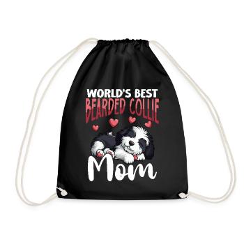 Bearded Collie Dog Beardie Mom - Drawstring Bag - black - Front