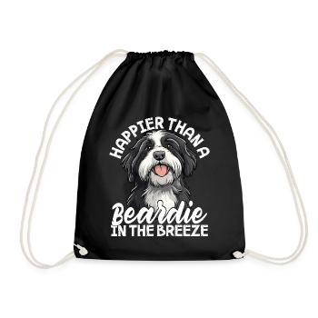 Bearded Collie Dog Happy Beardie in the Breeze - Drawstring Bag - black - Front