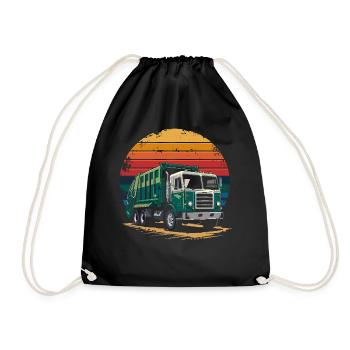 Retro Recycling Garbage Truck Sanitation Worker - Drawstring Bag - black - Front