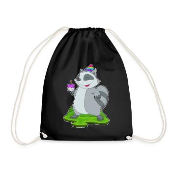 Raccoon Birthday Cake - Drawstring Bag - black - Front