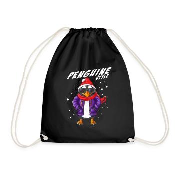 Cool Penguin Style Antarctica Winter Outfit - Drawstring Bag - black - Front